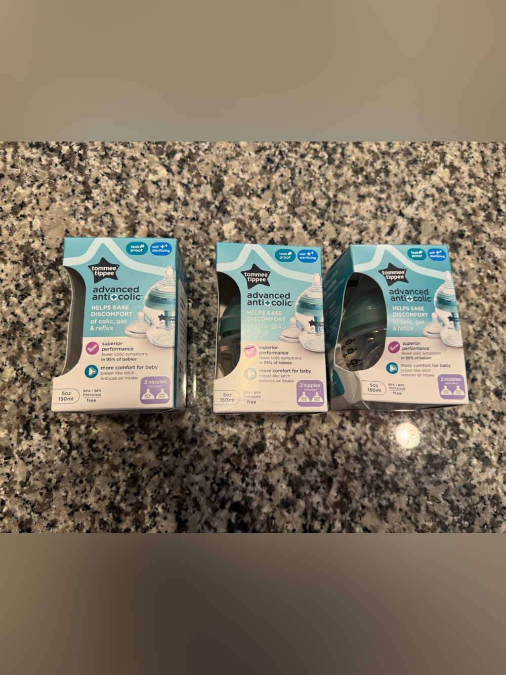 Tommee Tippee NEW NWT Advanced Anti-Colic Baby Bottles - Teal/White (3 Pack)